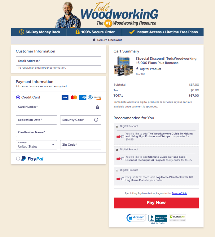 Teds Woodworking Checkout Page